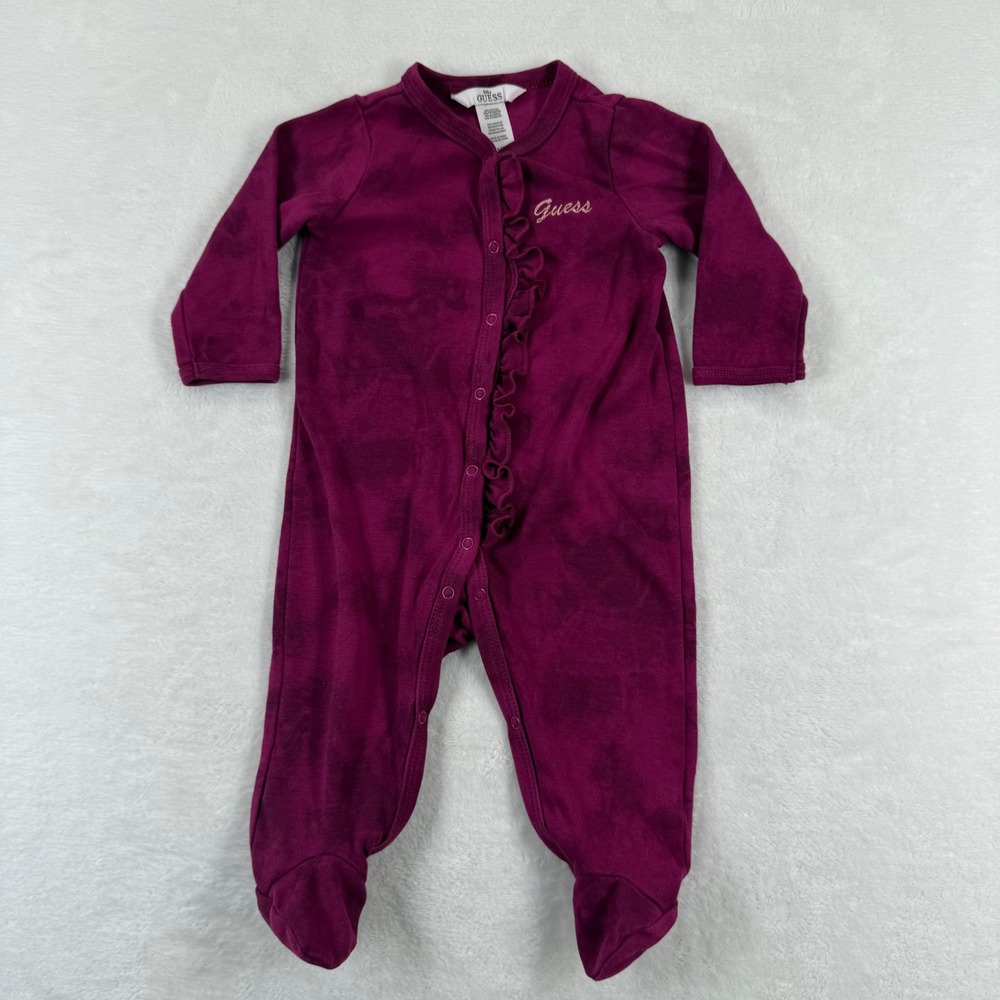 Guess Baby Girls Burgundy Tie Dye Ruffle‎ Footie Romper 6-9M Snap Front GPN15563